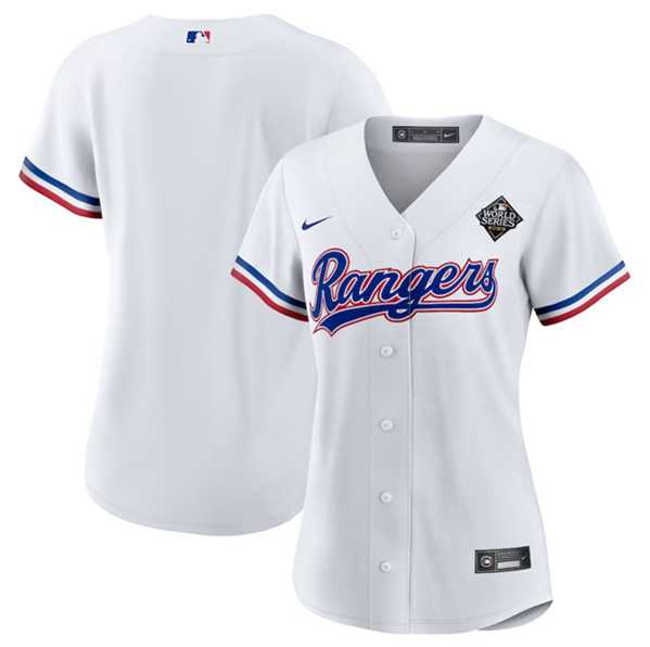 Women's Texas Rangers Blank White 2023 World Series Stitched Jersey(Run Small) Dzhi